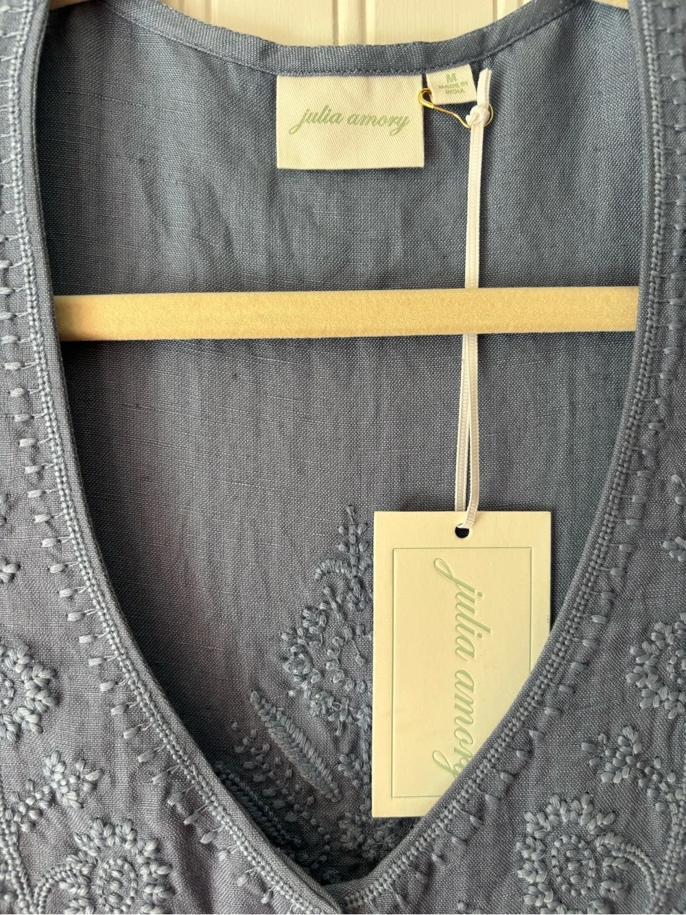 Embroidered Button-Front Maxi Dress in Dusty Blue - Picture 2 of 7